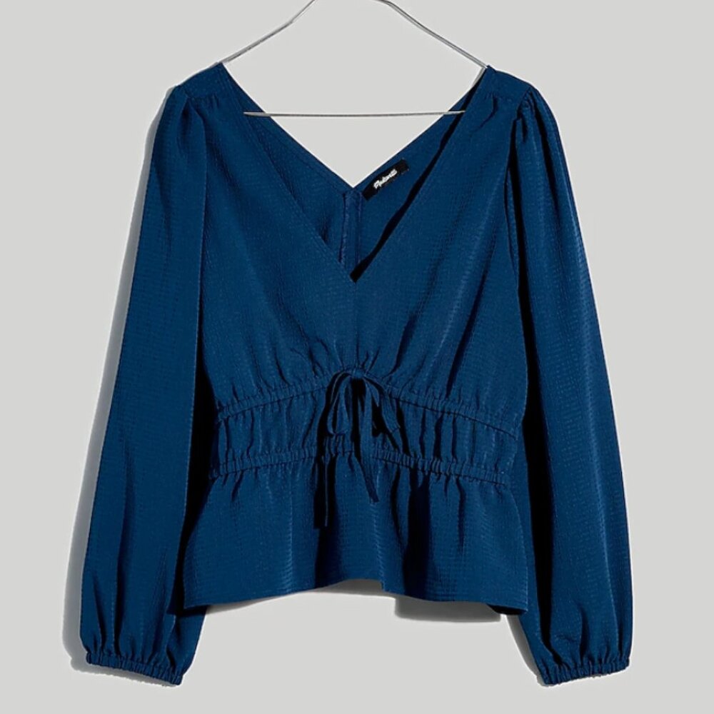 Seersucker V-Neck Peplum Top